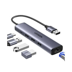 UGREEN USB 3.0 to 3-Port USB 3.0 Hub with LAN and Power Port -60554