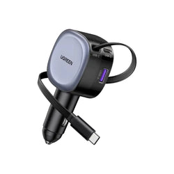 UGREEN 75W 3-Port Fast Car Charger with Retractable Cable for Phones, Tablets, iPads, Laptops & MacBooks -55653