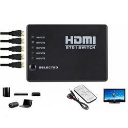 HDMI 5‑in‑1 Out Switch Selector Splitter Hub with IR Remote – Multi-Device HDMI Management