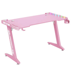 Z8 140cm Gaming Desk with Built-In LED Lights, Cup Holder & Headset Holder – RGB Carbon Fiber Gaming Table with Stable Z-Shaped Steel Frame & Spacious Ergonomic Gaming Surface