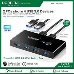UGREEN 2-In-4-Out USB 3.0 Switch Box – 2 PCs Share 4 USB Devices, Fast Transfer Speed up to 5Gbps -30768