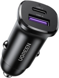 UGREEN 30W Dual Port Fast Car Charger for Phones, Tablets & iPads -25845