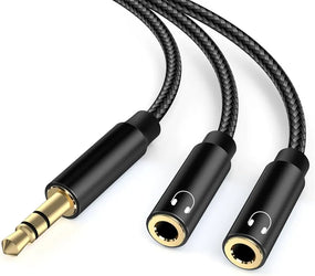 UGREEN 3.5mm Audio Cable Splitter – Male to 2 Female, Braided, Connects Audio + Mic Simultaneously -30620