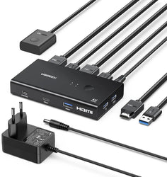 UGREEN 4K 2-Ports HDMI KVM Switch Box – Control 2 PCs Sharing Single Monitor and 4 Ports (3 x USB-A 3.0 + 1 x USB-C 3.0) -45452