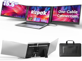 Rizpak, Laptop Screen Extender, 15.6” Ultra-Slim Triple Portable Monitor, 1080P FHD IPS Display, USB-C/USB-A Connection, Travel Monitor for 13–17.3