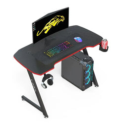 Z8 120cm Gaming Desk with Built-In LED Lights, Headset Holder & Cup Holder – RGB Carbon Fiber Gaming Table with Stable Z-Shaped Steel Frame & Spacious Gaming Surface