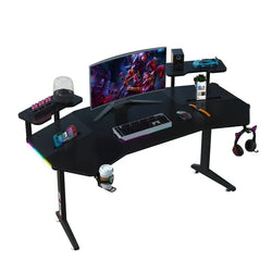 V7 Black Wing Shaped RGB Gaming Desk 160cm