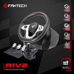 FANTECH R1V2 – Professional 900° Racing Steering Wheel Bundle with Gear Shifter, Hall-Effect Pedals & Dual-Motor Vibration for PC, PS4, Xbox & Switch
