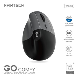 Fantech W195R GO COMFY – Vertical Mouse, Dual Mode Bluetooth & Wireless, Silent Click, Rechargeable Battery