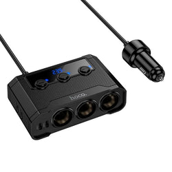 Hoco Z64 240W High‑Power 3‑in‑1 Cigarette Lighter Car Charger – Triple Outlet Splitter with USB‑C & USB‑A Ports