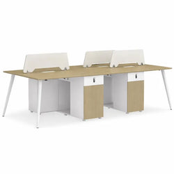 Valencia VL XY-D241028 4-Seat Workstation with 25mm Thick Desktop and Painted Steel Legs, 2400×1200×750 mm