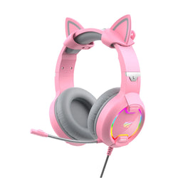 HAVIT HV-H2233D RGB Cat Ear Gaming Headset with 50mm Drivers, Microphone, Volume Control, RGB Lighting, 3.5mm + USB for PC, PS5, PS4, Xbox & Mobile