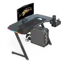 KZ 140cm RGB Gaming Desk with Cup Holder & Headset Holder – Carbon Fiber Gaming Table with LED Lighting & Steel Frame