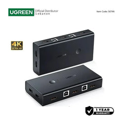 UGREEN 4K 2-Ports HDMI KVM Switch Box – Control 2 PCs Sharing Single Monitor and 4 USB-A Ports -50744