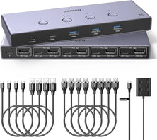 UGREEN 8K 4-Ports HDMI KVM Switch Box – Control 4 PCs Sharing Single Monitor and 3 USB-A 3.0 Ports (5Gbps) + 1 USB-C Data Port, All Cables Included -55397