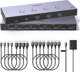 UGREEN 8K 4-Ports HDMI KVM Switch Box – Control 4 PCs Sharing Single Monitor and 3 USB-A 3.0 Ports (5Gbps) + 1 USB-C Data Port, All Cables Included -55397