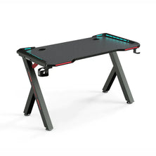 R5 120cm Gaming Desk with Built-In LED Lights, Headset Holder & Cup Holder – RGB Carbon Fiber Gaming Table with R-Shaped Steel Frame & Spacious Ergonomic Gaming Surface