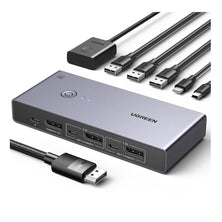 UGREEN 8K 2-Ports DisplayPort KVM Switch Box – Control 2 PCs Sharing Single Monitor and 3 USB-A 3.0 Ports (5Gbps) + 1 USB-C Data Port, All Cables Included -25962