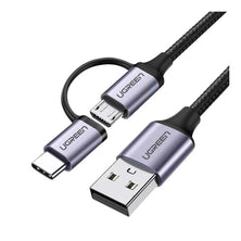 UGREEN 2 IN 1 USB-A to Micro-USB + USB-C Braided Cable, Fast Charge -30875