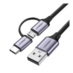 UGREEN 2 IN 1 USB-A to Micro-USB + USB-C Braided Cable, Fast Charge -30875