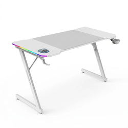 Mars Gaming MGDX140RGBW – ARGB Gaming Desk with Remote Control – 140×60×75 cm – XXL Mouse Pad – Headset & Drink Holders – White
