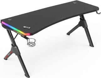 Mars Gaming MGDX140RGB – ARGB Gaming Desk with Remote Control – 140×60×75 cm – XXL Mouse Pad – Headset & Drink Holders – Black